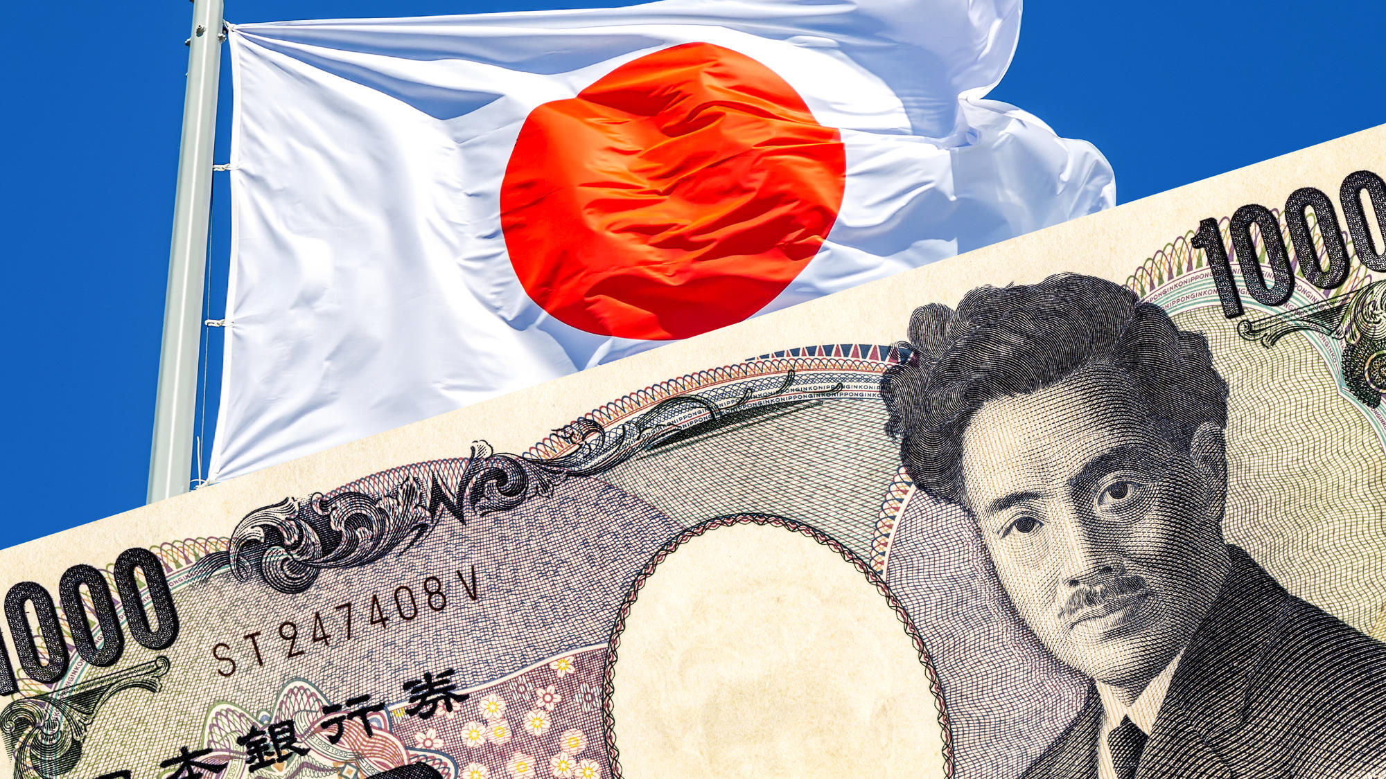 Bendera Jepang Dan Mata Uang Jepang Uang Kertas 1000 Yen
